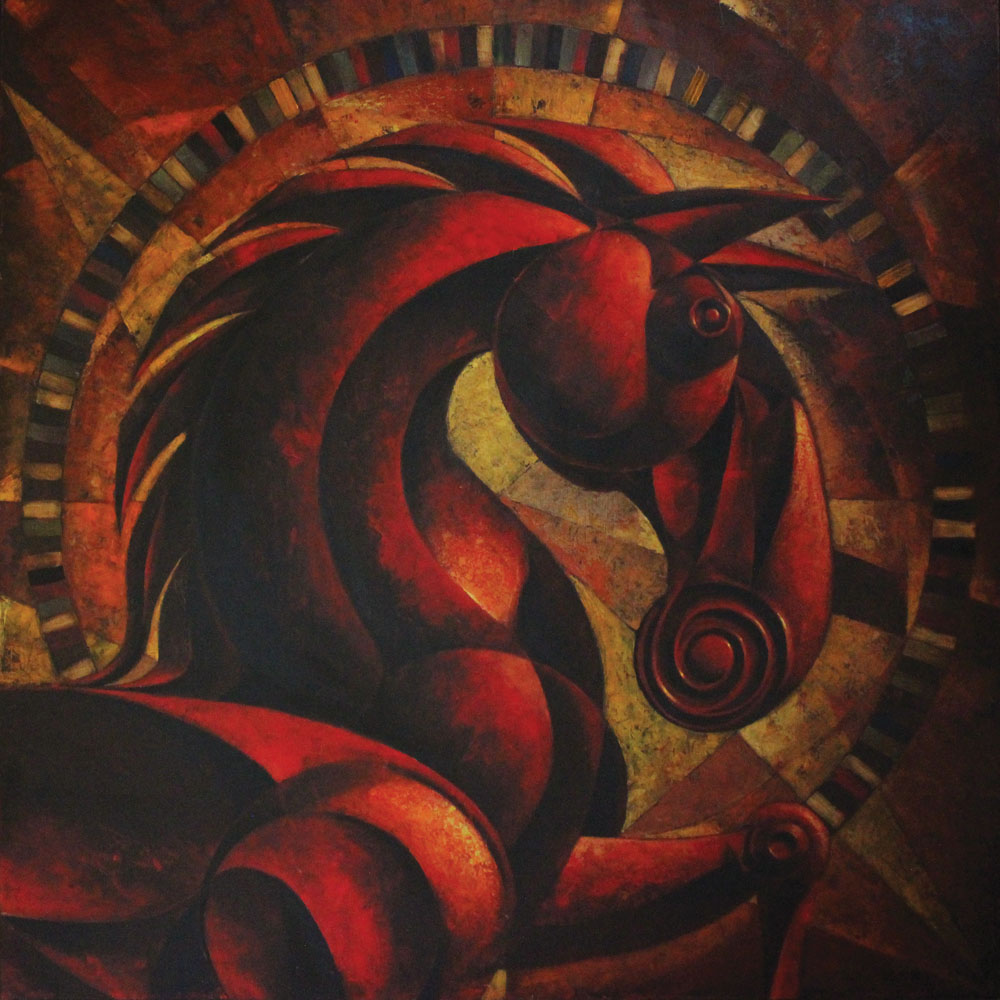 © Paolo Rui; painting; acrylic and oil on canvas; horse; futurism; steed; bucephalus