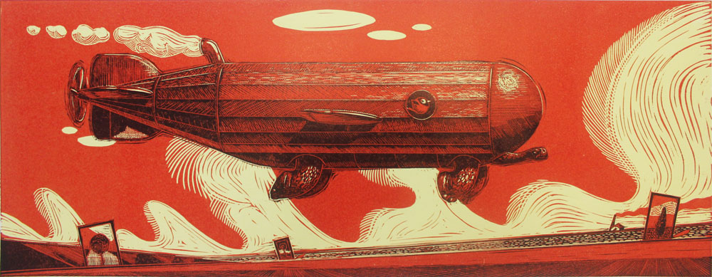 © Paolo Rui; surreal; engraviing; art-print; turtle; airship