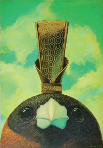 © Paolo Rui; surreal; painting; acrylic and oil on canvas; birds; Black-Headed Munia; Taiwan