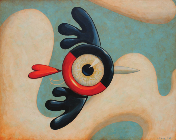 © Paolo Rui; painting; acrylic and oil on canvas; surreal; bird; Red Oriole; Taiwanese birds; curiosity