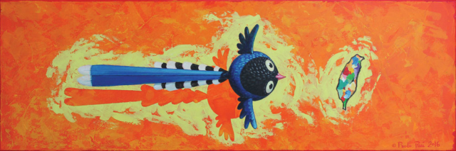© Paolo Rui; painting; acrylic on canvas; bird; Formosan Blue Magpie; 台灣藍鵲; Taiwan; island; Formosa