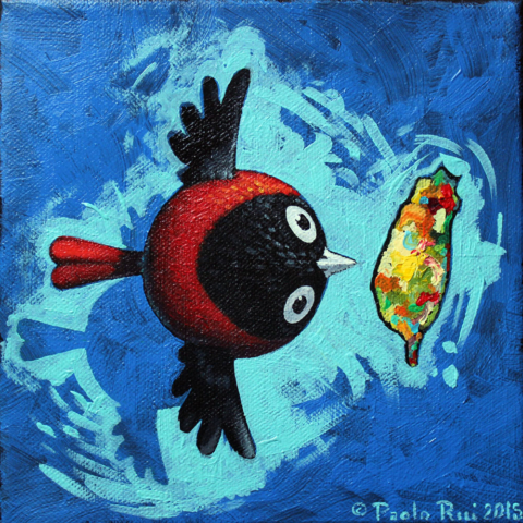 © Paolo Rui; painting; acrylic on canvas; bird; Taiwan birds; Red Oriole