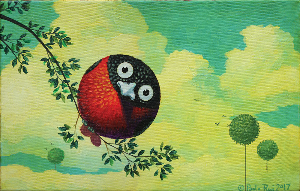© Paolo Rui; painting; acrylic and oil on canvas; surreal; Taiwanese birds; bird; Red Oriole