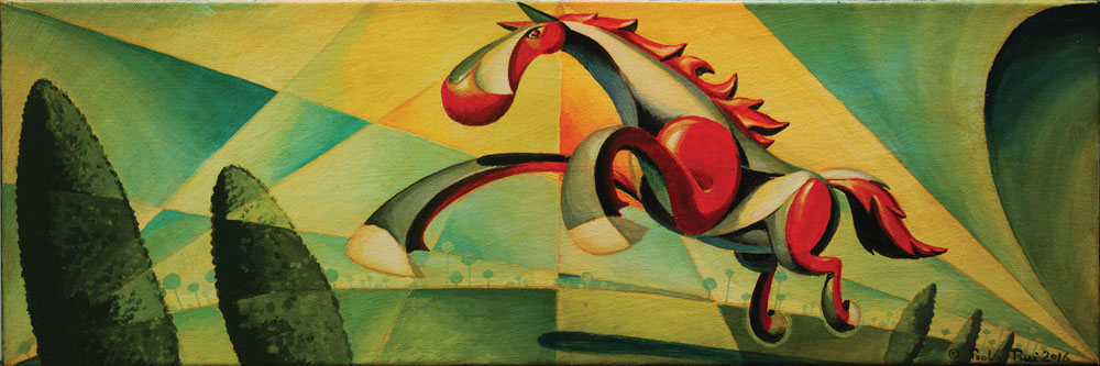 © Paolo Rui; painting; acrylic and oil on canvas; surreal; Horse; mare, futurism