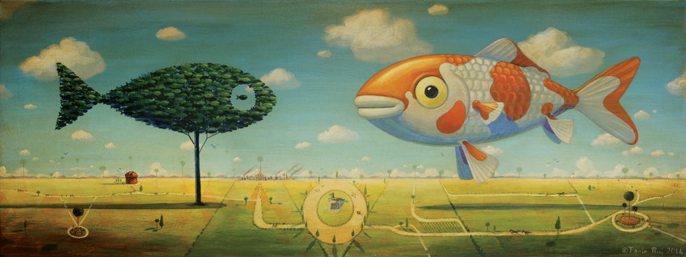 © Paolo Rui; painting; acrylic and oil on canvas; surreal; Milano; Koi; fish