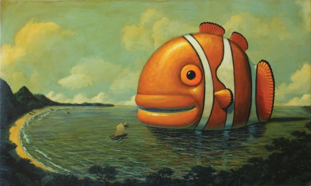 © Paolo Rui; Fishes of Taiwan; surreal; painting; acrylic on canvas; Clown fish; Keelung